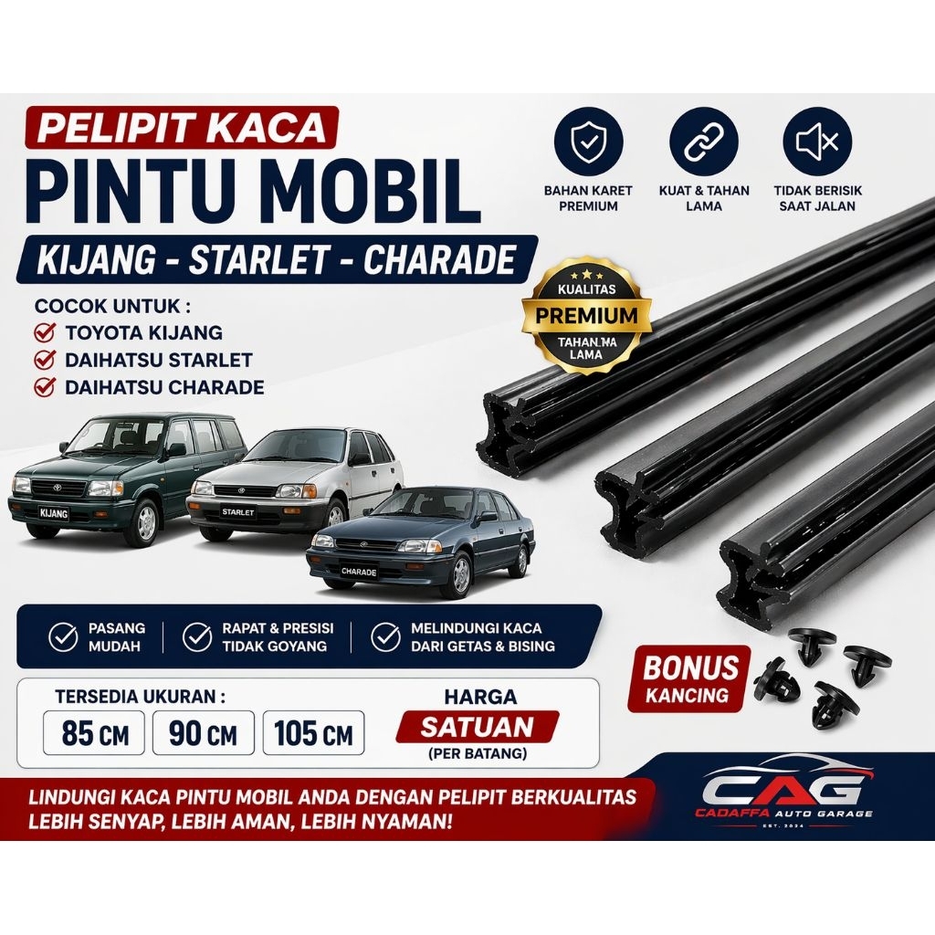 pelipit kaca pintu mobil starlet charade panjang 85 90 105cm harga satuan