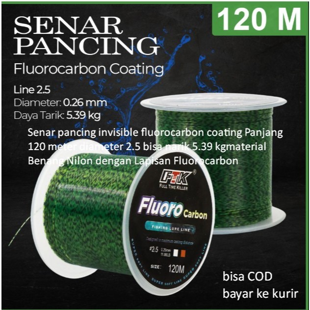 Senar pancing invisible fluorocarbon coating Panjang 120 meter diameter 2.5 bisa narik 5.39 kgmateri
