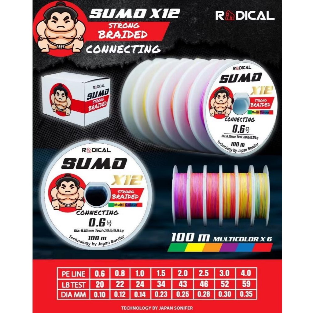 PE SUMO X12 100M CONNECTING MULTICOLOR