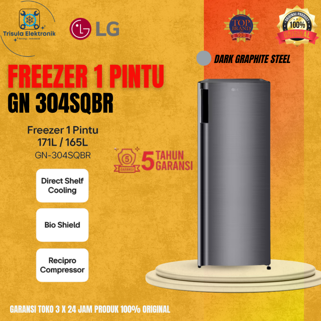 LG Freezer 1 Pintu GN394SQBR / GN-304SQBR, Lemari Es 165 Liter Kapasitas Besar - Low Watt