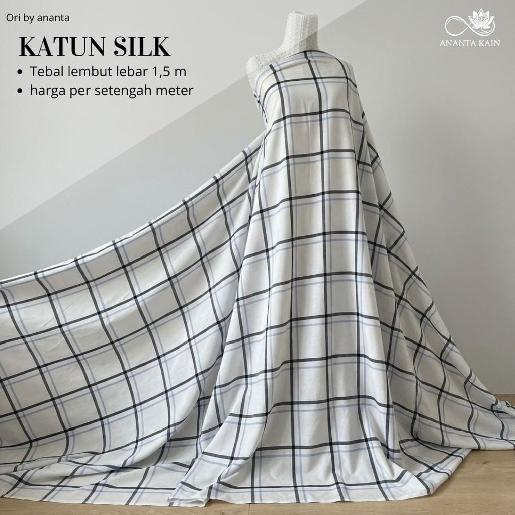 kain katun korean silk motif kotak kotak besar