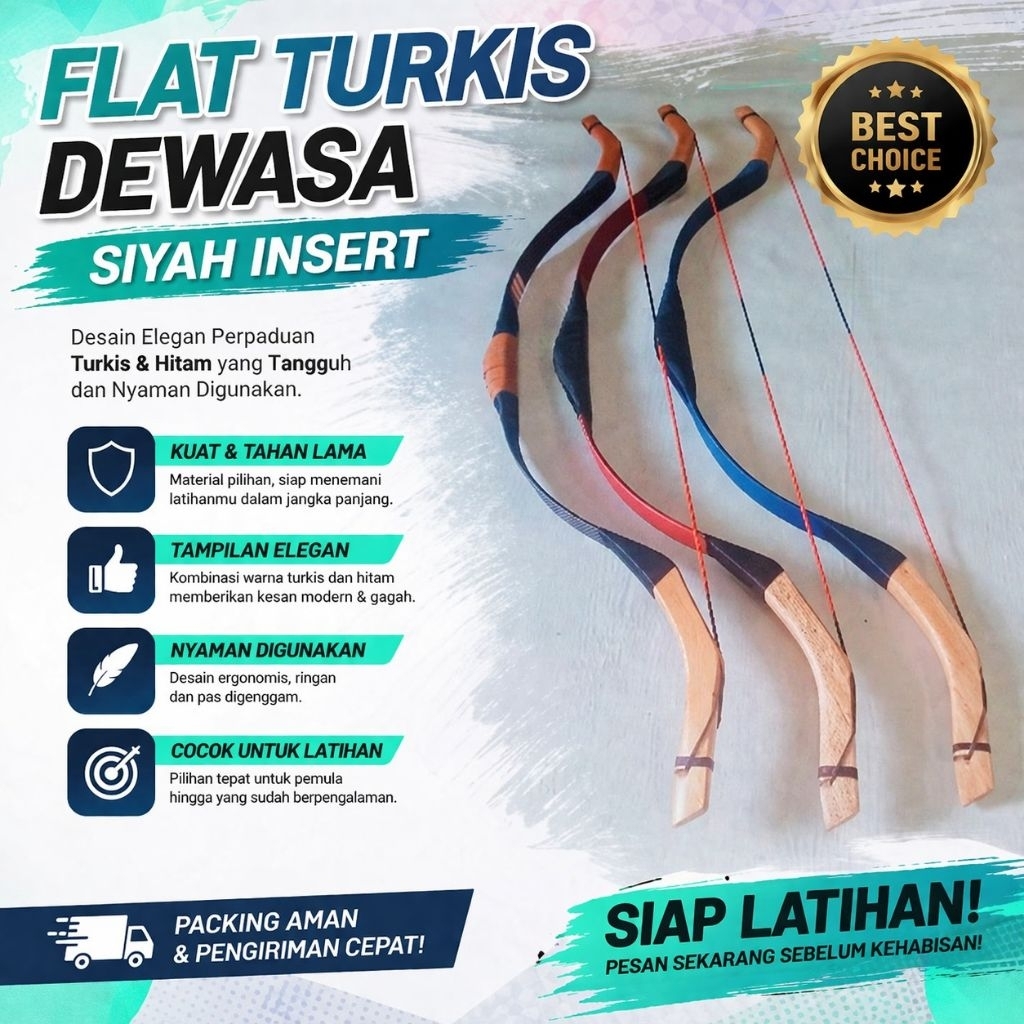 Busur Fiber Flat Dewasa Siyah insert Lbs 30-50 Lbs