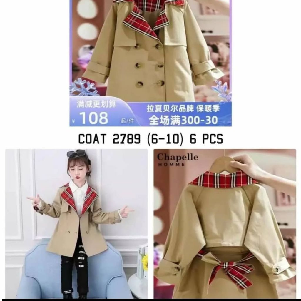 coat anak perempuan import bahan katun kode 2789