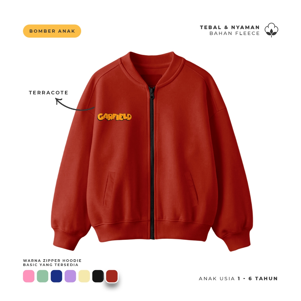 Ulakids Bomber Zipper Jacket / Jaket Bomber Garfield Normal Is Bosen Anak 1-6thn