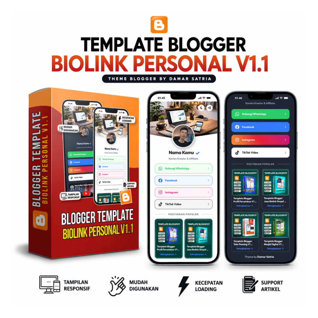 Template Blogger Biolink Personal V1.1 | Mudah Digunakan Lengkap Dengan Panduan & Update