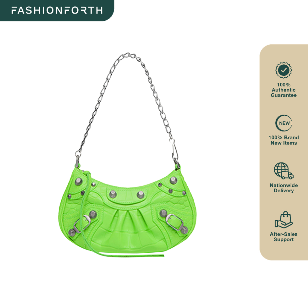 FashionForth Mini Le Cagole Purse Shoulder Bag Extra Supple Embossed Croco SHW with Chain Strap