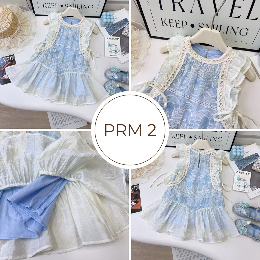 [PREMIUM - PRM 2] - Dress Anak Ruffle Ice Blue Mewah