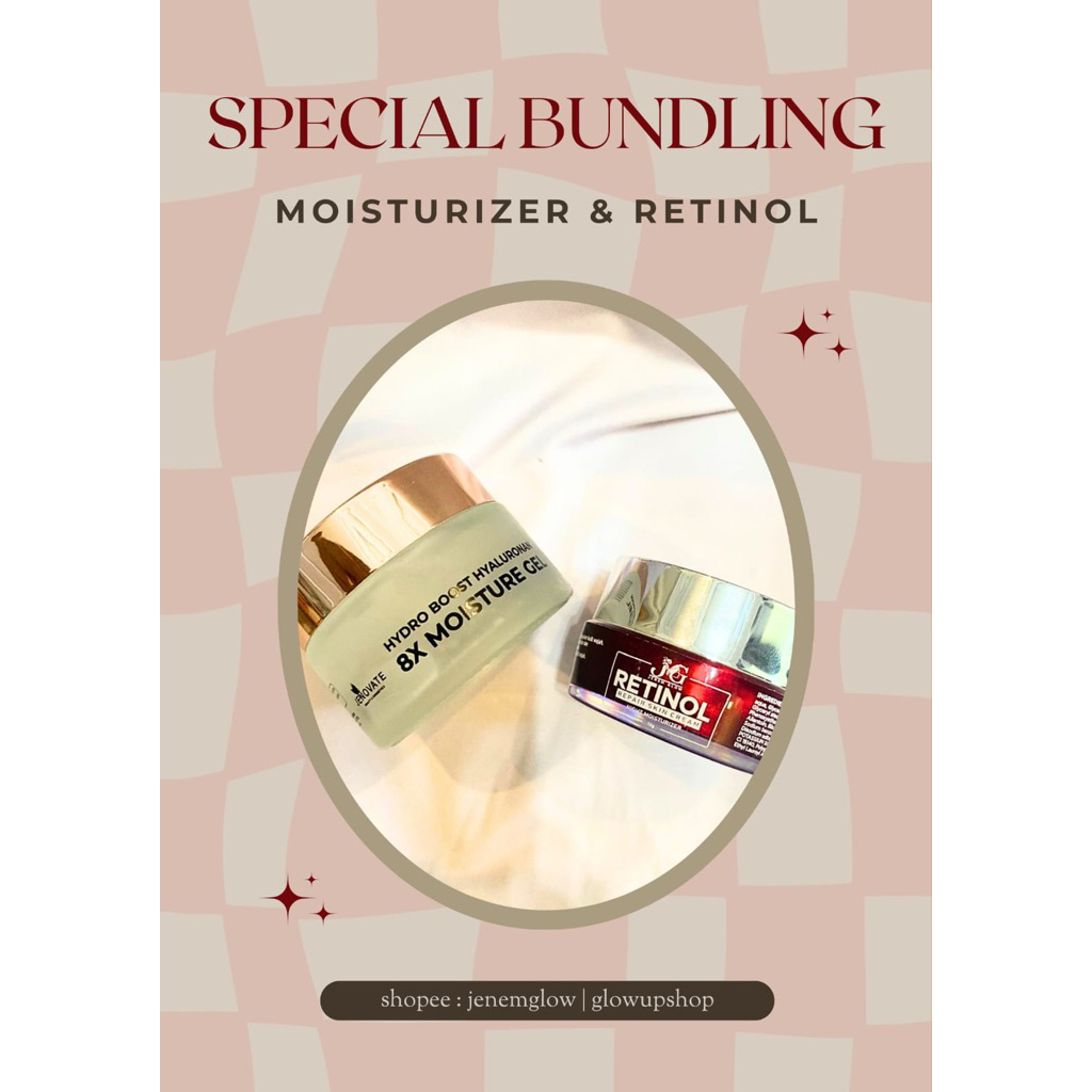 Paket bundling cream Retinol dan moisturizer untuk Menghilangkan flek dan bekas jerawat di wajah
