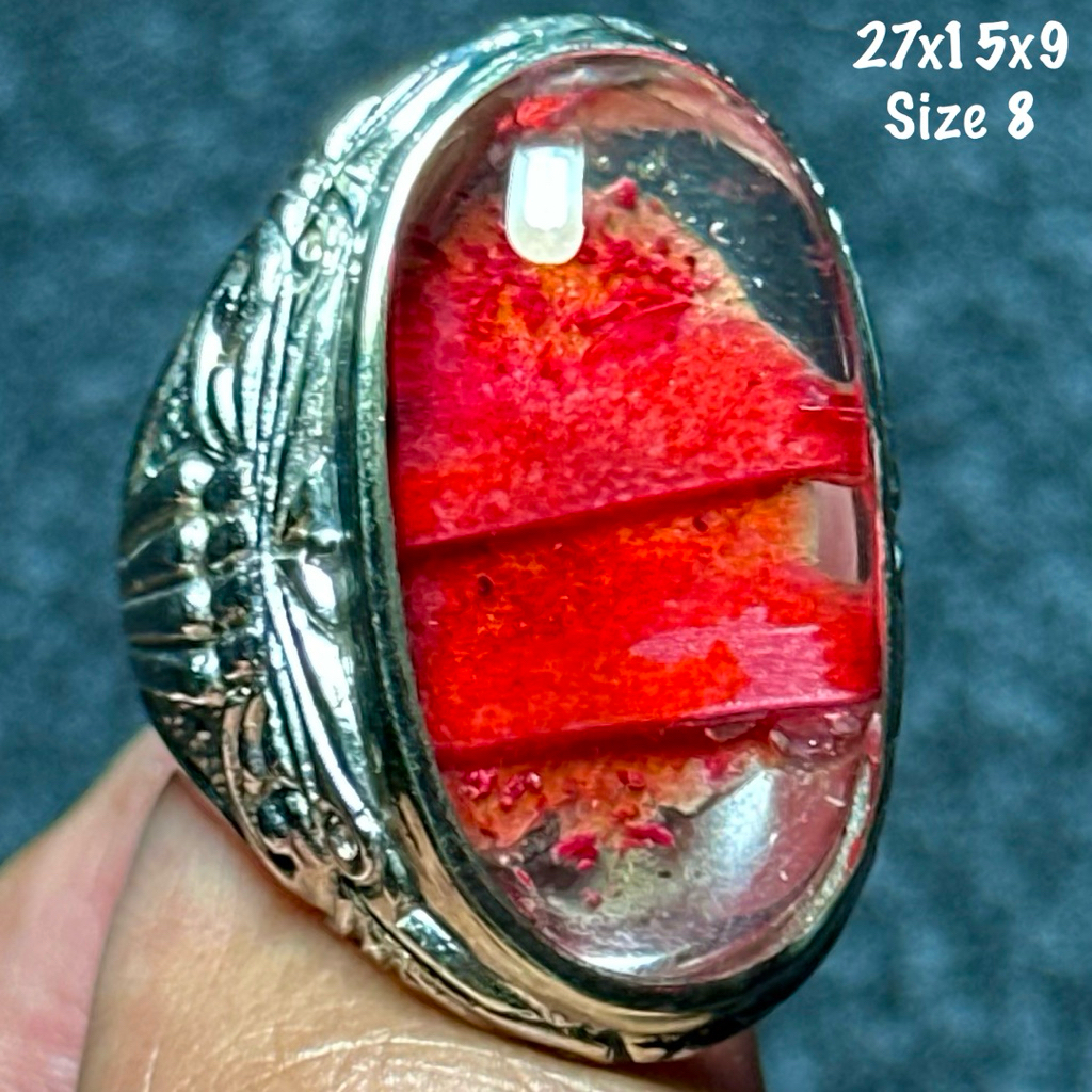 Cincin Batu Akik Natural Kecubung Karang Merah Jumbo Kristal (asli alam)