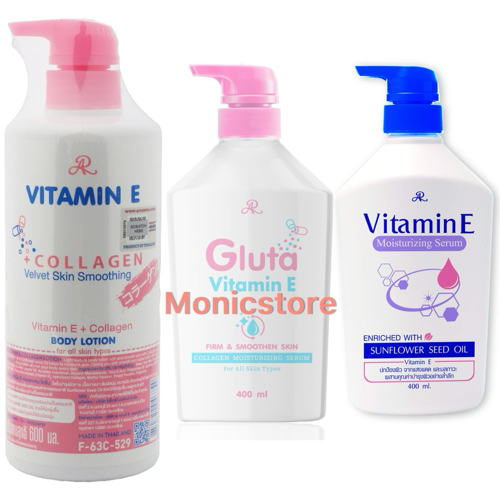 AR VITAMIN E BODY SERUM GLUTA / SUNFLOWER SEED OIL ORIGINAL THAILAND 400ML