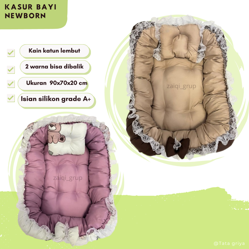 Kasur Bayi Newborn Premium Jumbo, Tebal & Aestethic Sofa Bayi Set Kelambu Free Bantal Untuk Kado Ana