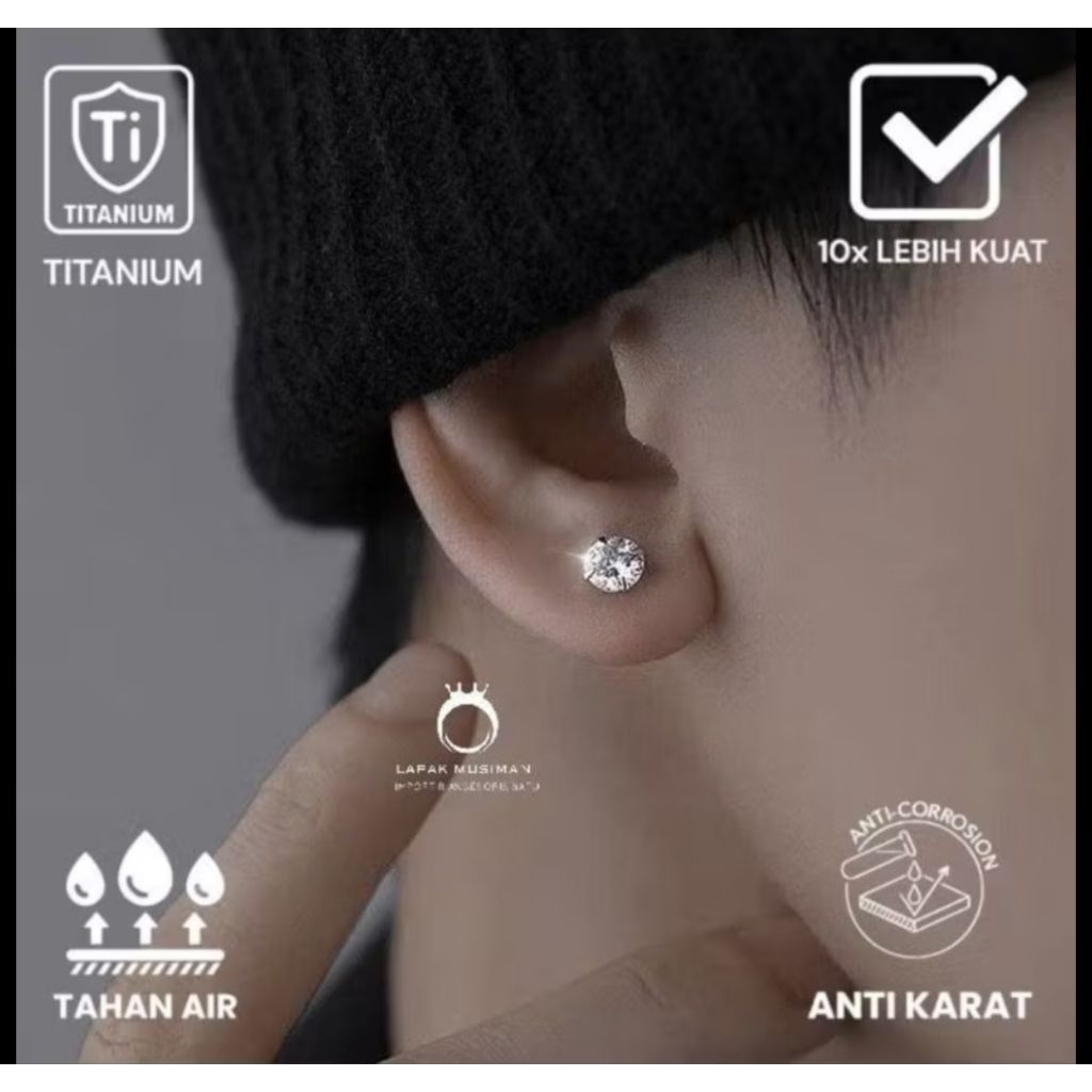 Anting Magnet Bulat berlian silver Murah Termurah Pria Wanita Tanpa Lubang Tindik Telinga Fashion Ko