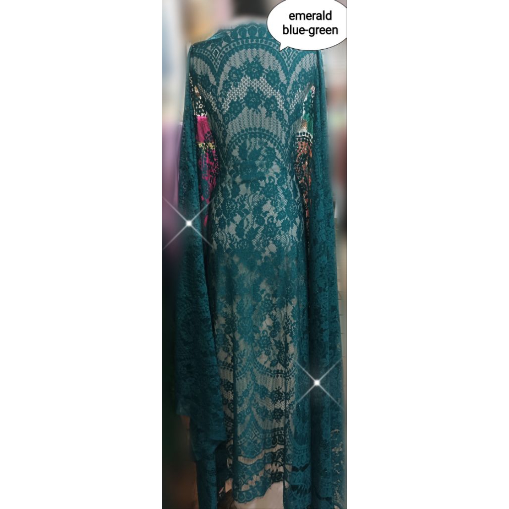 brokat semi prancis biru emerald dan hijau emerald ( 1.4 x 2.5 meter/ panel)