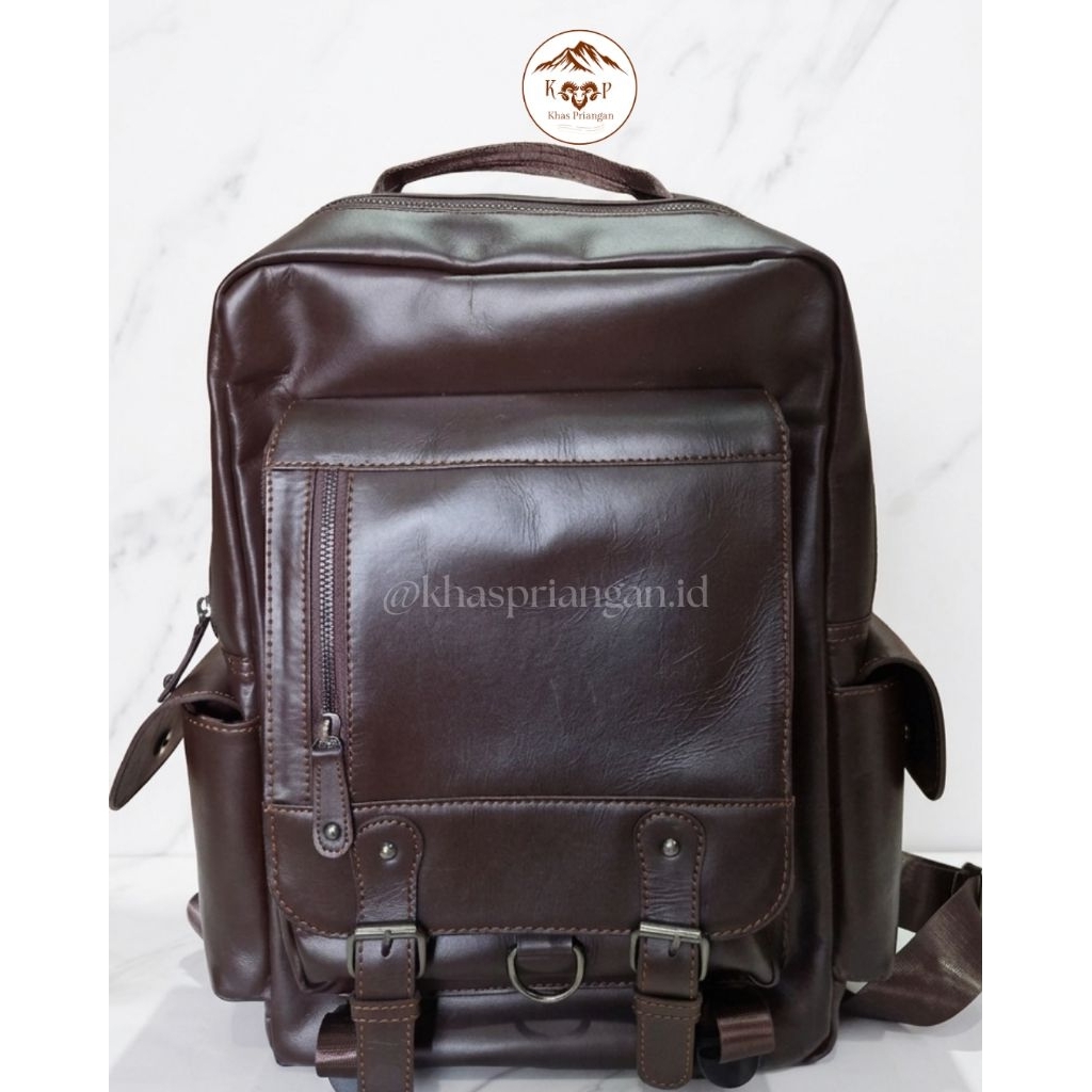 Tas Ransel Pria Kulit Sapi Asli Premium Sukaregang Garut - Backpack Leather Khas Priangan Original L
