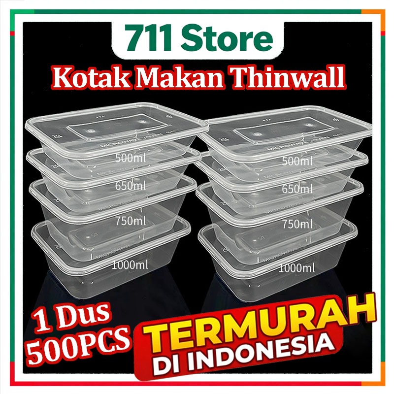 500Pcs Thinwall Rectangle Food Container Box Clear Tempat Makan Plastik Bening Kotak Makan Plastik