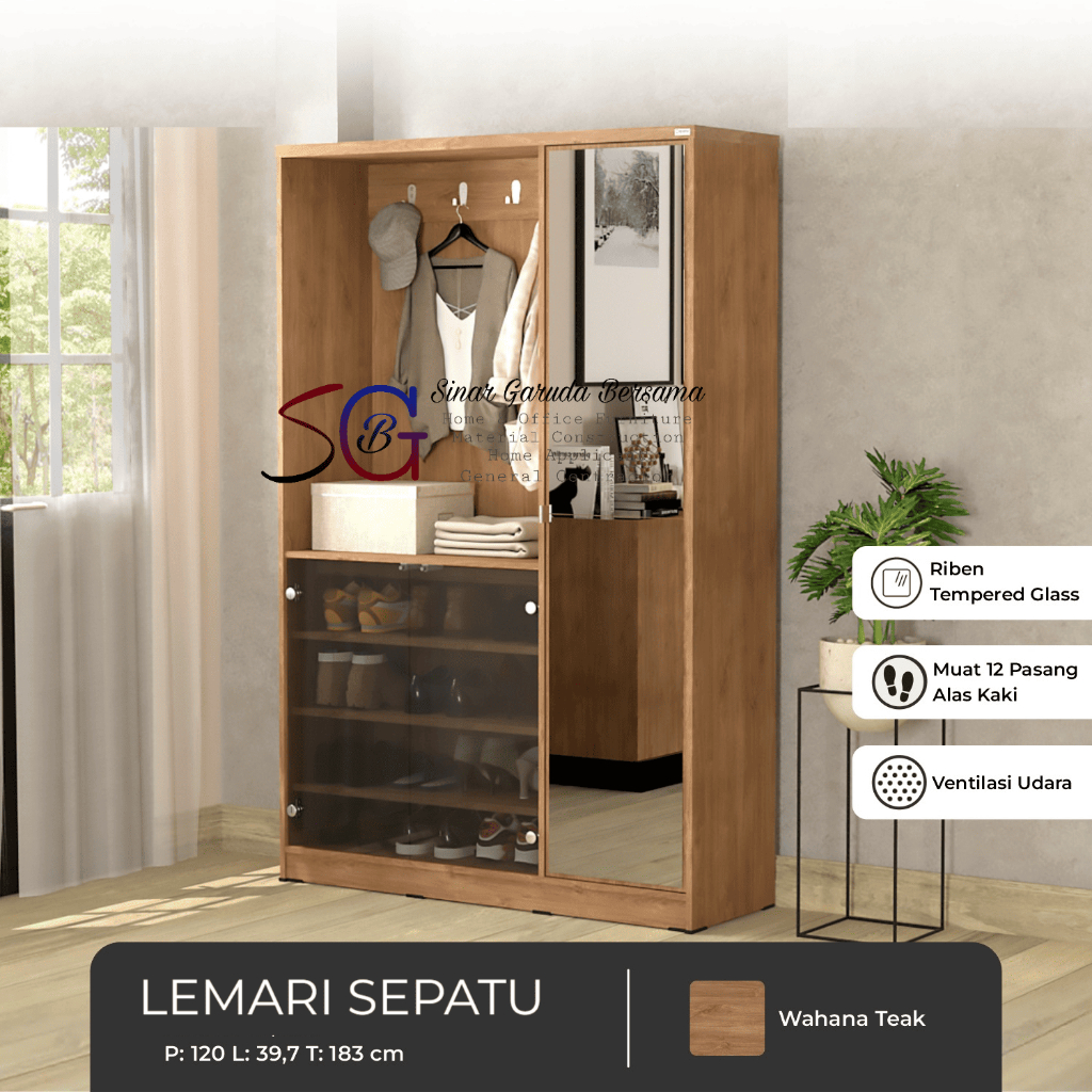 LEMARI SEPATU + GANTUNGAN + RAK RAK / RAK SEPATU TERBARU + KACA FULL BODY MARTIN LS 180