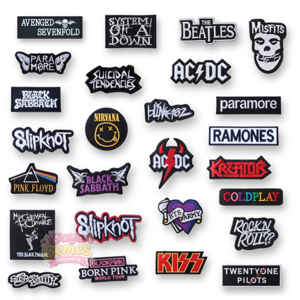 Patch Bordir Band Mix Aesthetic | AC/DC Nirvana BTS Blackpink Slipknot Beatles | Iron On / Jahit | A