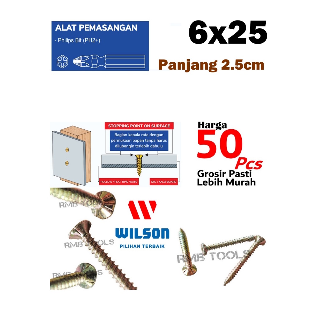 Sekrup Kalsiboard 6x25 Kuning Skrup GRC Calciboard Lisplang Conwood 6