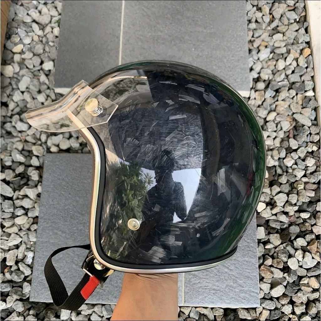 Helm Slimhead Retro Carbon Fiber + Aksessoris, Motorcycle
