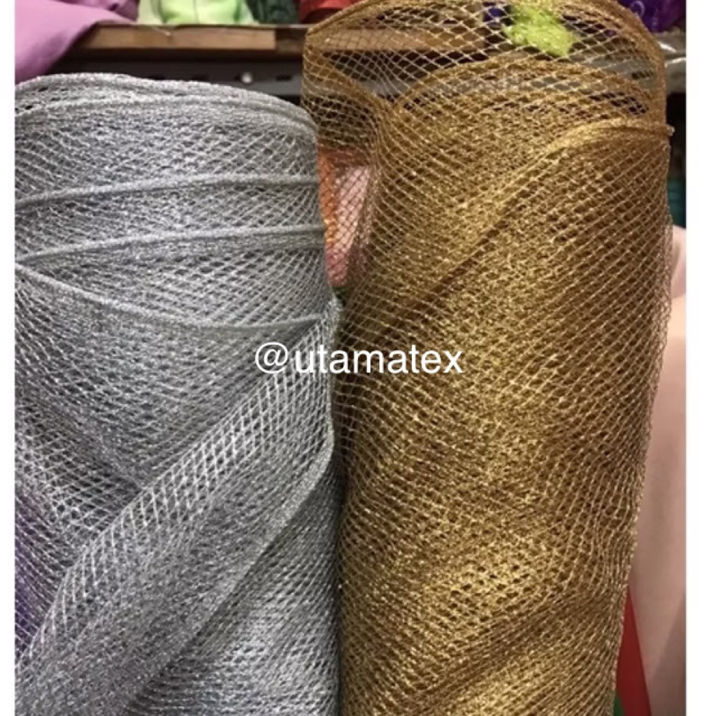 Bahan Lame Jala/ Kain Lame Jaring/ Gold/ Silver Jala
