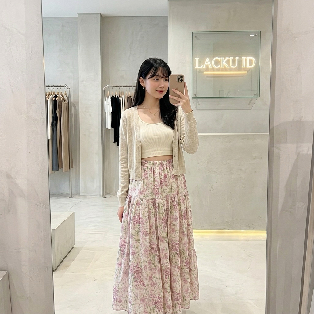 Rok Motif Bunga Long Skirt Wanita - Rok Panjang Wanita