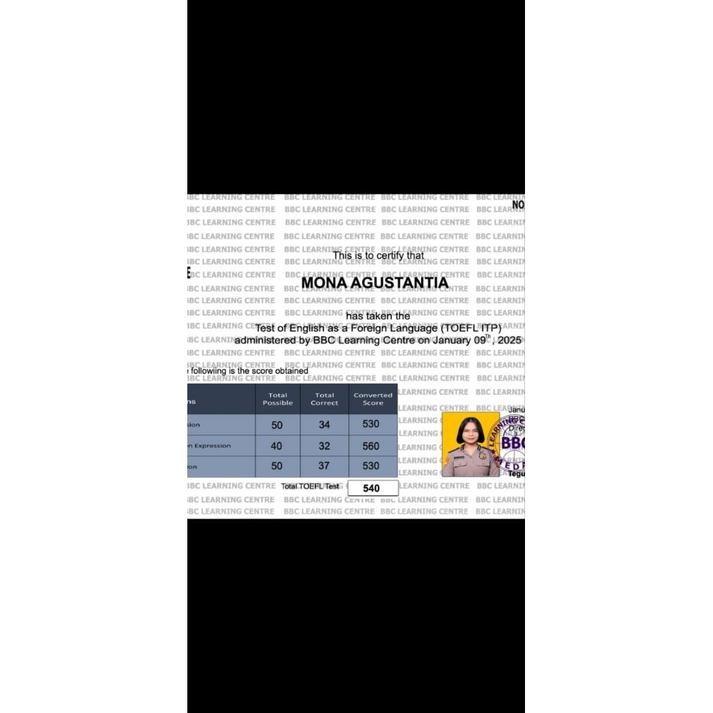sertifikat TOEFL