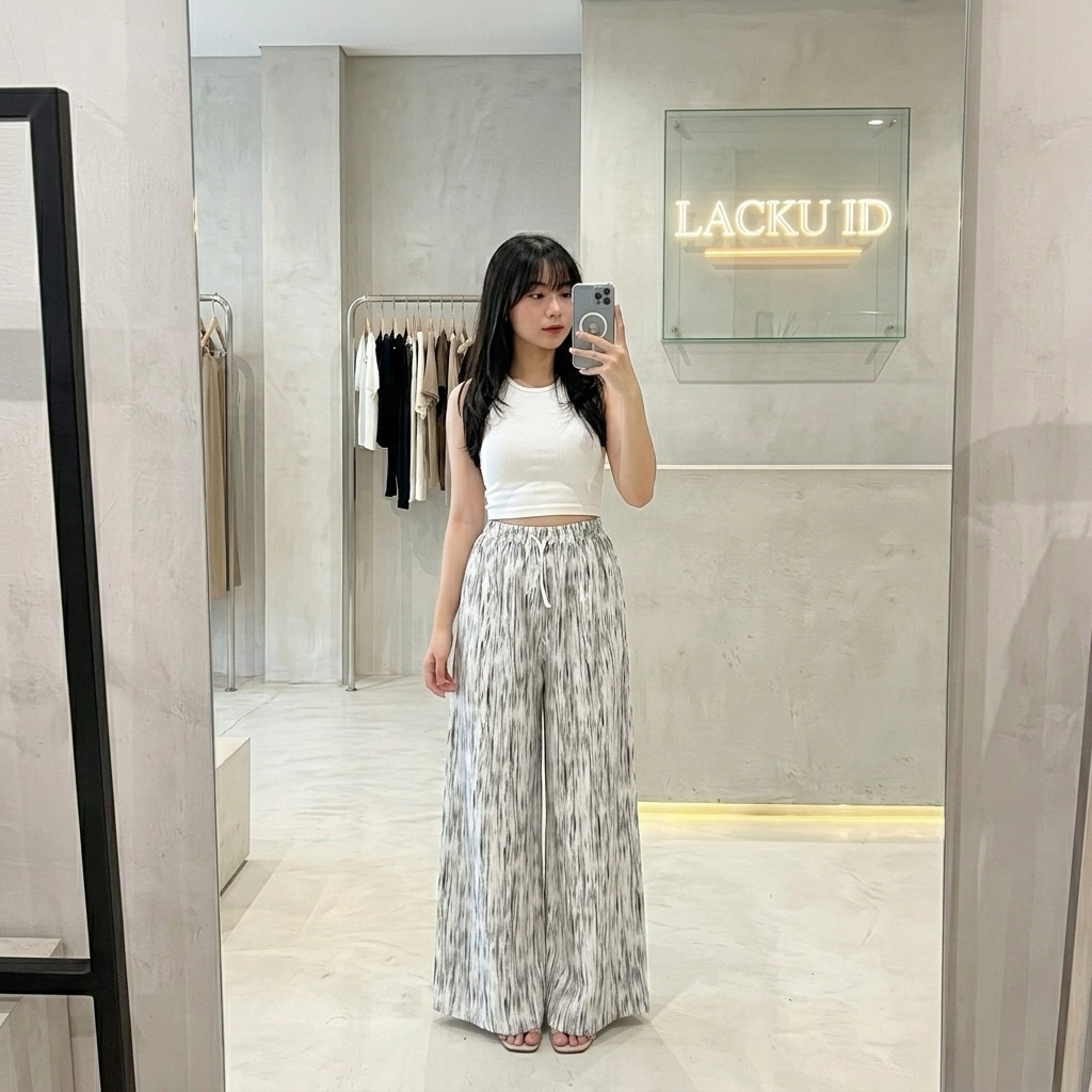Celana Kulot Highwaist Motif Aesthetic  - Kulot Garis Abstrak Casual Premium