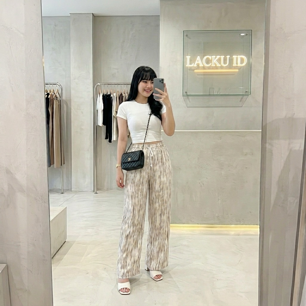 Celana Kulot Panjang Wanita Motif Abstrak Premium / Highwaist Kulot Tali Serut