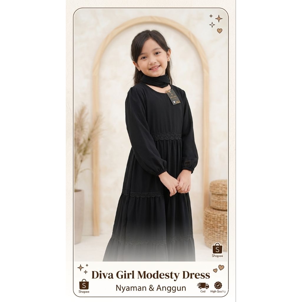Abaya Hitam ANAK PEREMPUAN Mewah Premium - Gamis Pesta - Premium Abaya Collect​Gamis Hitam ANAK Terb