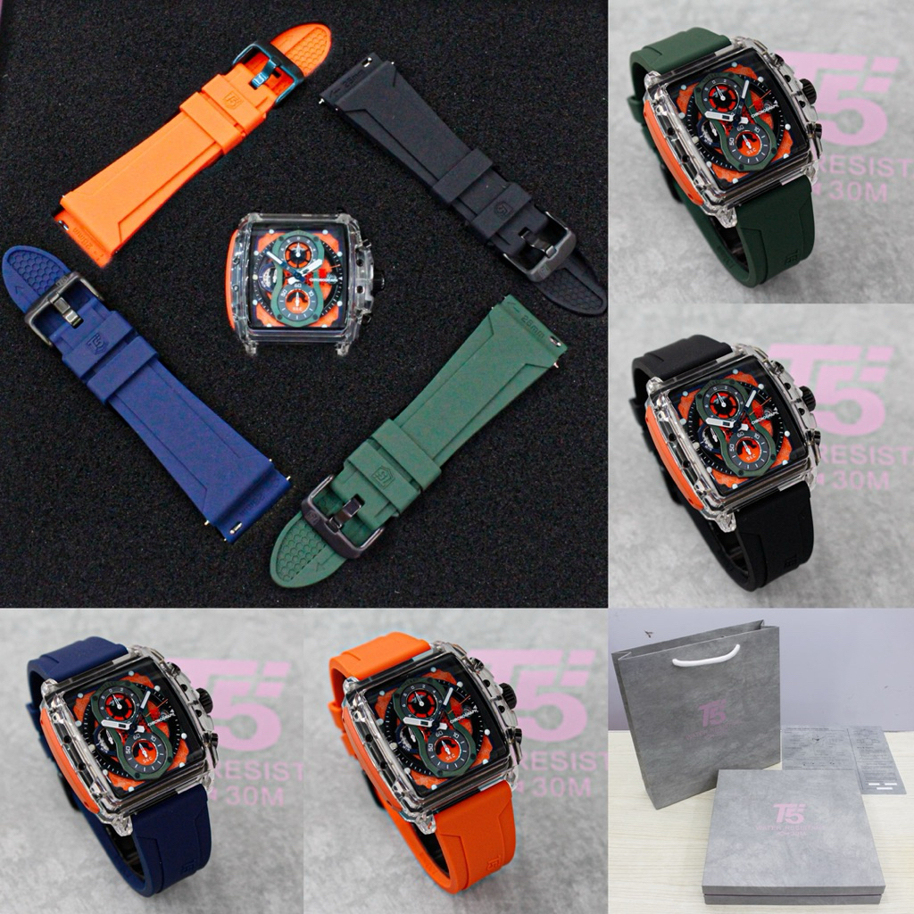 T5 Special Edition  Jam Tangan Pria T5 H 4032G Original Free Gift Set [ BONUS 4Strap Rubber + Box + 