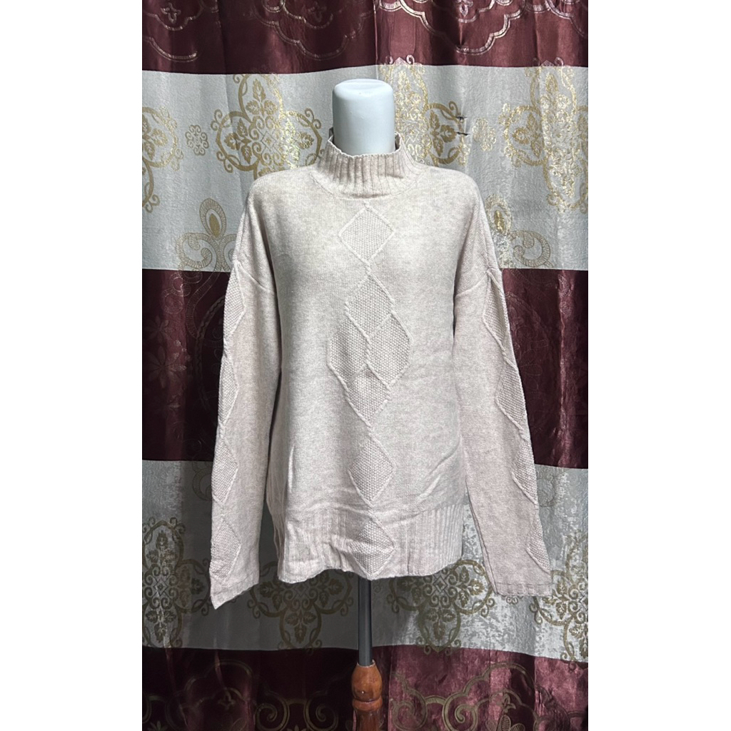 baju wanita rajut mix kepang ketupat turtleneck model longback belah samping / sweater atasan outfit