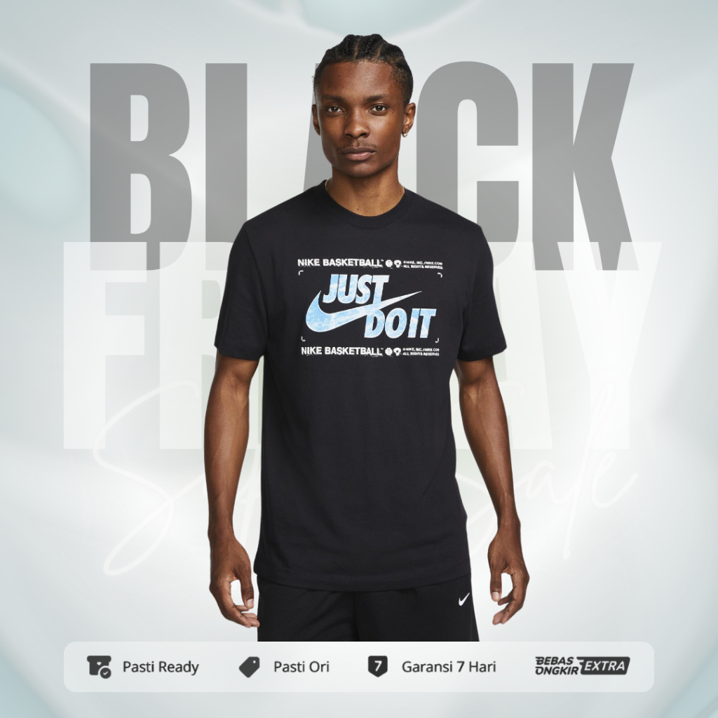 Kaos Nike Original Pria Dry-Fit Basketball Just Do It Tee - Hitam