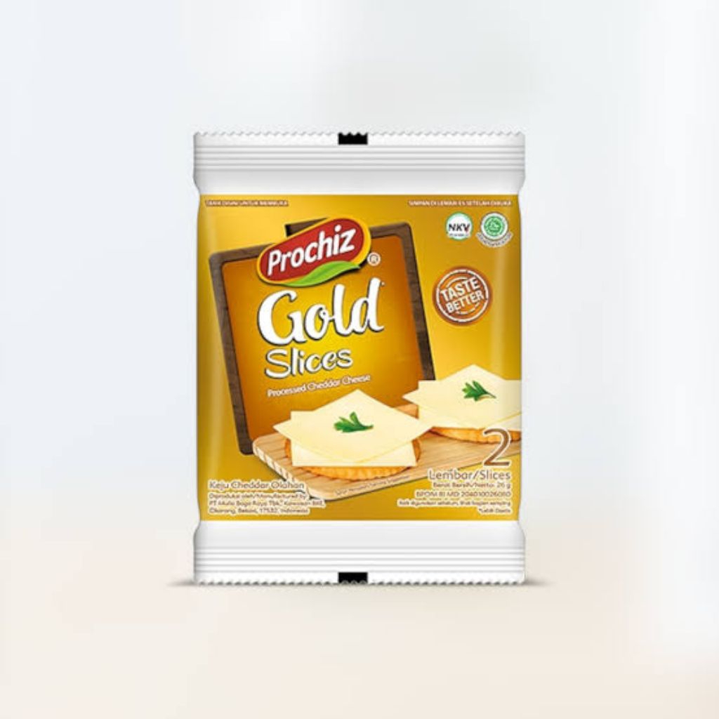 Keju Cheddar Lembaran Prochiz Gold Slices - 2 Lembar, Praktis untuk Cemilan dan Makanan Ringan
