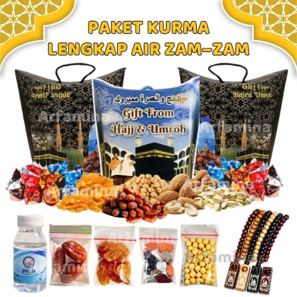 Paket kurma & Air zam zam Full Dus Tali Jinjing-Oleh Oleh Haji&umroh Lengkap Air Zam Zam Termurah
