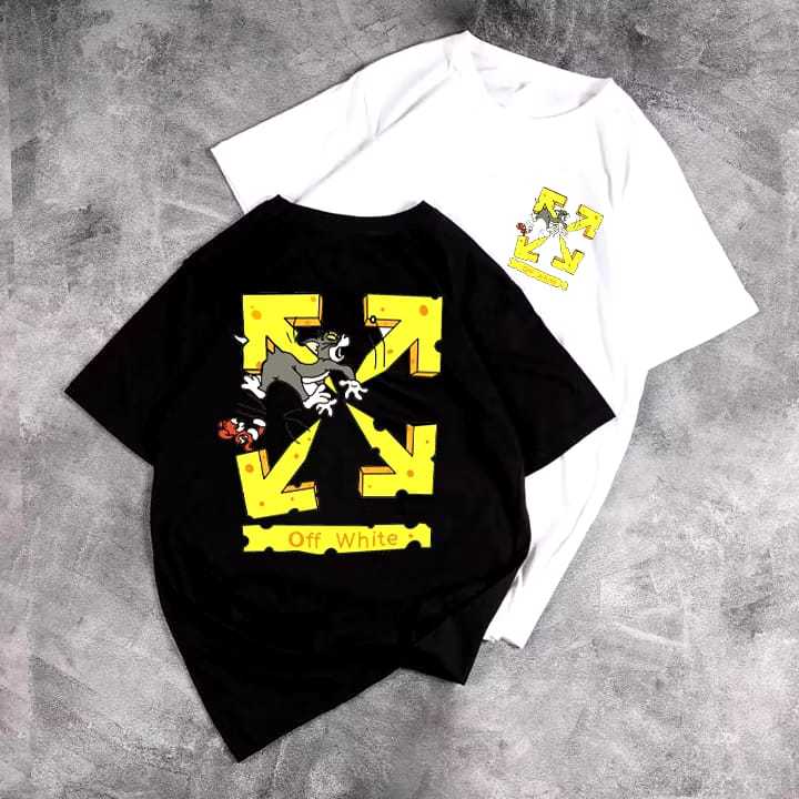 0001 E KAOS DISTRO TOM & JERRY OFF WHITE / KAOS PRIA&WANITA LENGAN PENDEK