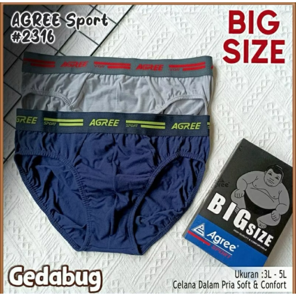 (2 PCS) Celana Dalam Pria Agree 2316 Big Size XXL - 4XL - CD Boxer Karet Sport Jumbo