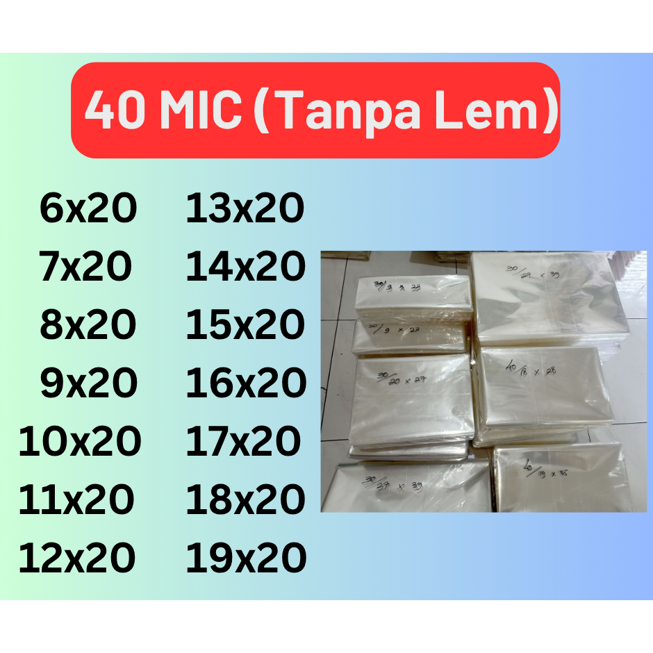 (40MIC) Plastik OPP Kaca TANPA LEM / Custom TINGGI X20  / Plastik Souvenir Ulang Tahun / 6x20 / 7x20