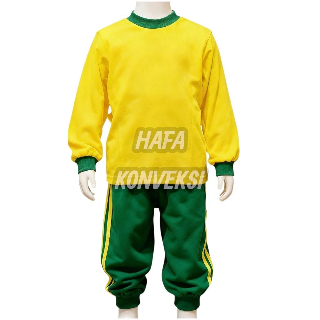 Seragam Olahraga TK PAUD kuning kenari hijau