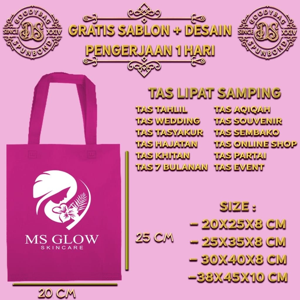 20x25x8cm / tas skincare / tas sablon / tas spunbond custom / tas godiebag / totebag / tas event / t