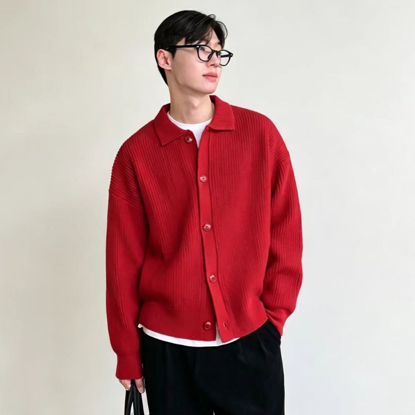 Mantel Sweater Tebal untuk Pria, Mantel Sweater Warna Polos Longgar dan Gaya Diam Tampan