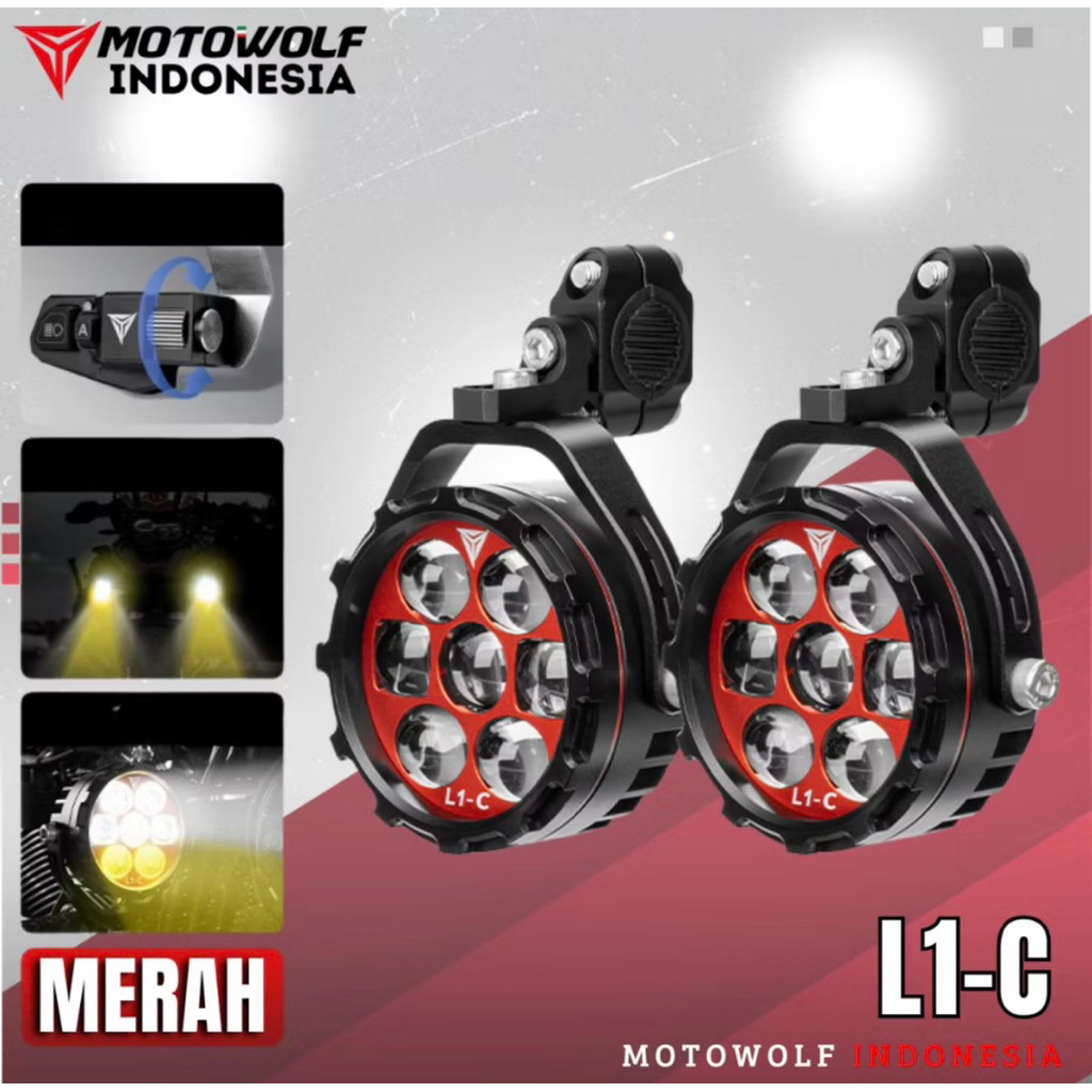 Lampu Tembak Motowolf Lampu Sorot 7 Lensa 6 Mode 180W Waterproof LED BMW Spotlight Motowolf Tank Gun