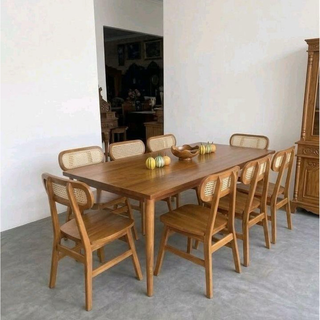 Meja Makan Minimalis 8 kursi Kayu Jati Meja Makan Minimalis 8 kursi Rotan Bahan Kayu Jati