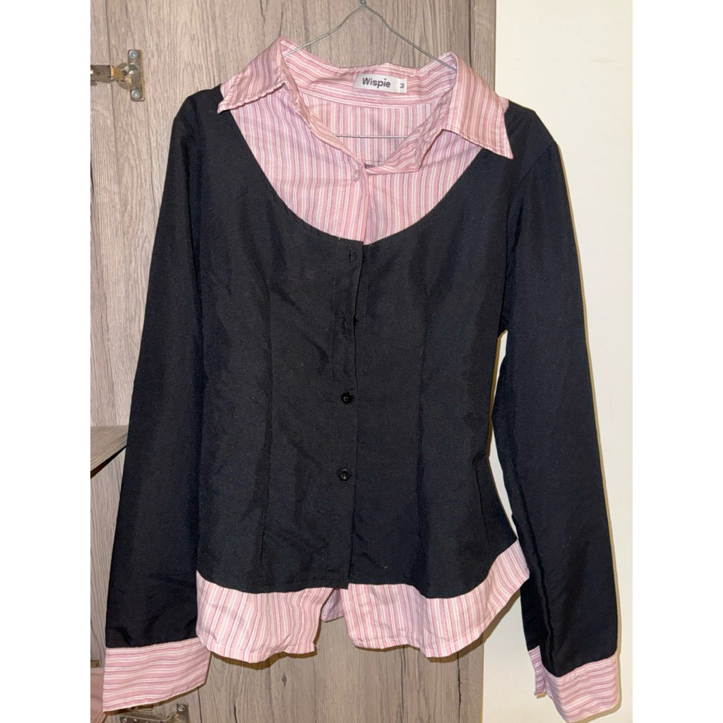 (nego tipis) kemeja wispie warna hitam pink | Wispie Yareuu Shirt Kemeja Fitted Blouse Wanita Kombin