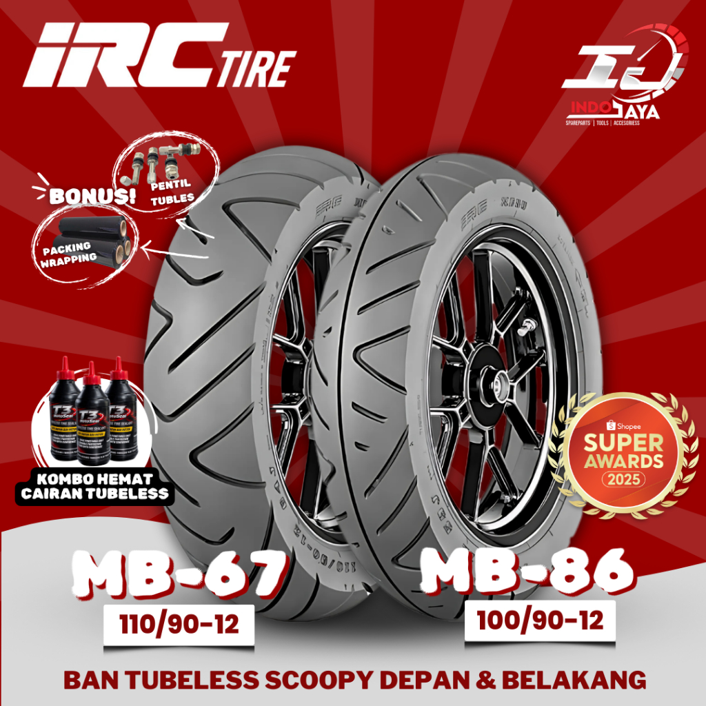 [BAN SEPASANG] BAN LUAR TUBELESS IRC MB67 & MB86 (100/90-12 & 110/90-12) BAN SCOOPY / FREEGO / BAN B
