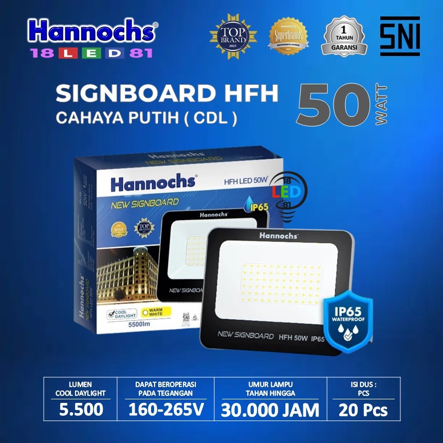 Hannochs Lampu Sorot LED New Signboard HFH 50W Cahaya Putih Horizontal - Floodlight Lampu Tembak Lap
