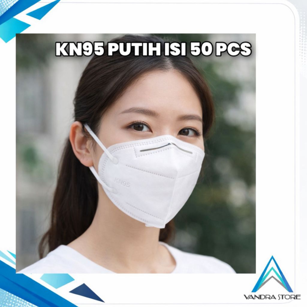 Masker KN95 Premium Putih Isi 50 PCS Tanpa Dus Kawat Luar Lentur, Bahan Halus Nyaman, Tali Kuat & Ti