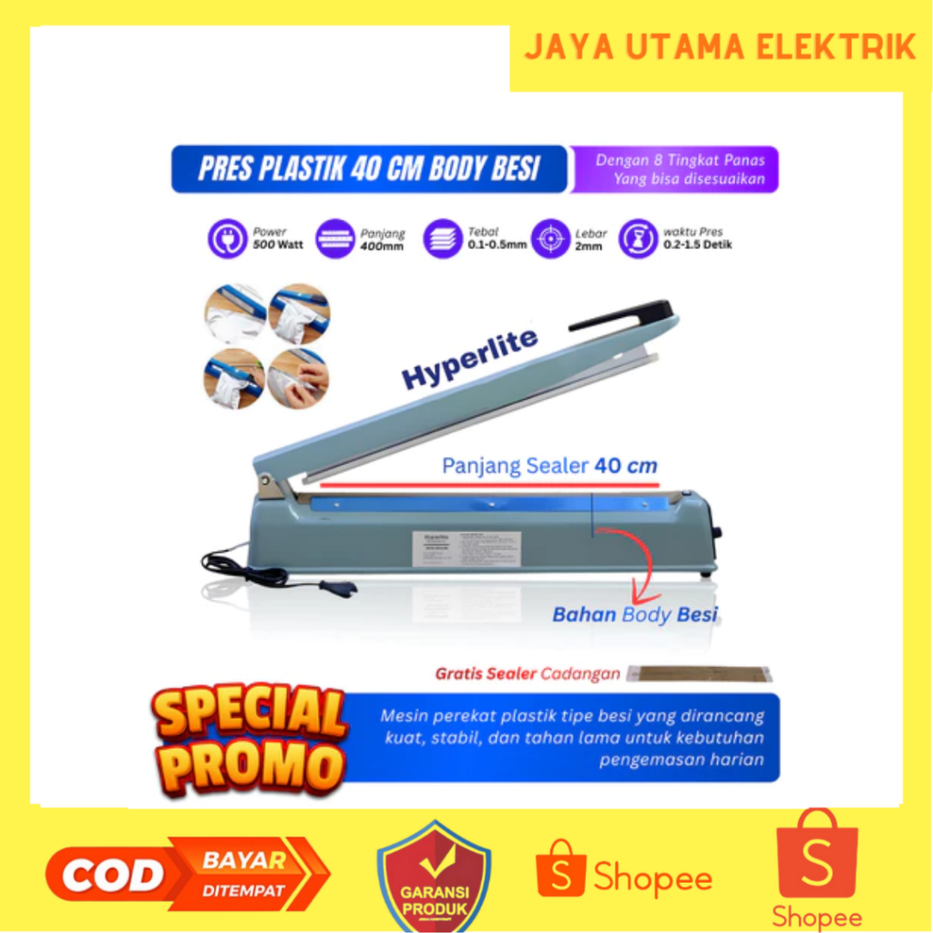 ALAT PRES PLASTIK 40 CM IMPULSE SEALER PRES PLASTIK BODY BESI 40 CM PEREKAT KEMASAN PLASTIK ELEKTRIK