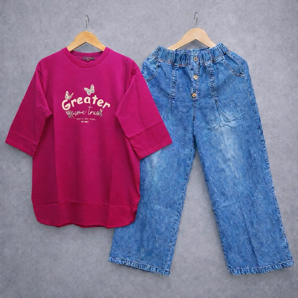 Setelan Kulot Wanita, Atasan Combed 20s, Celana Kulot Jeans, Setelan Celana Wanita Terpopuler
