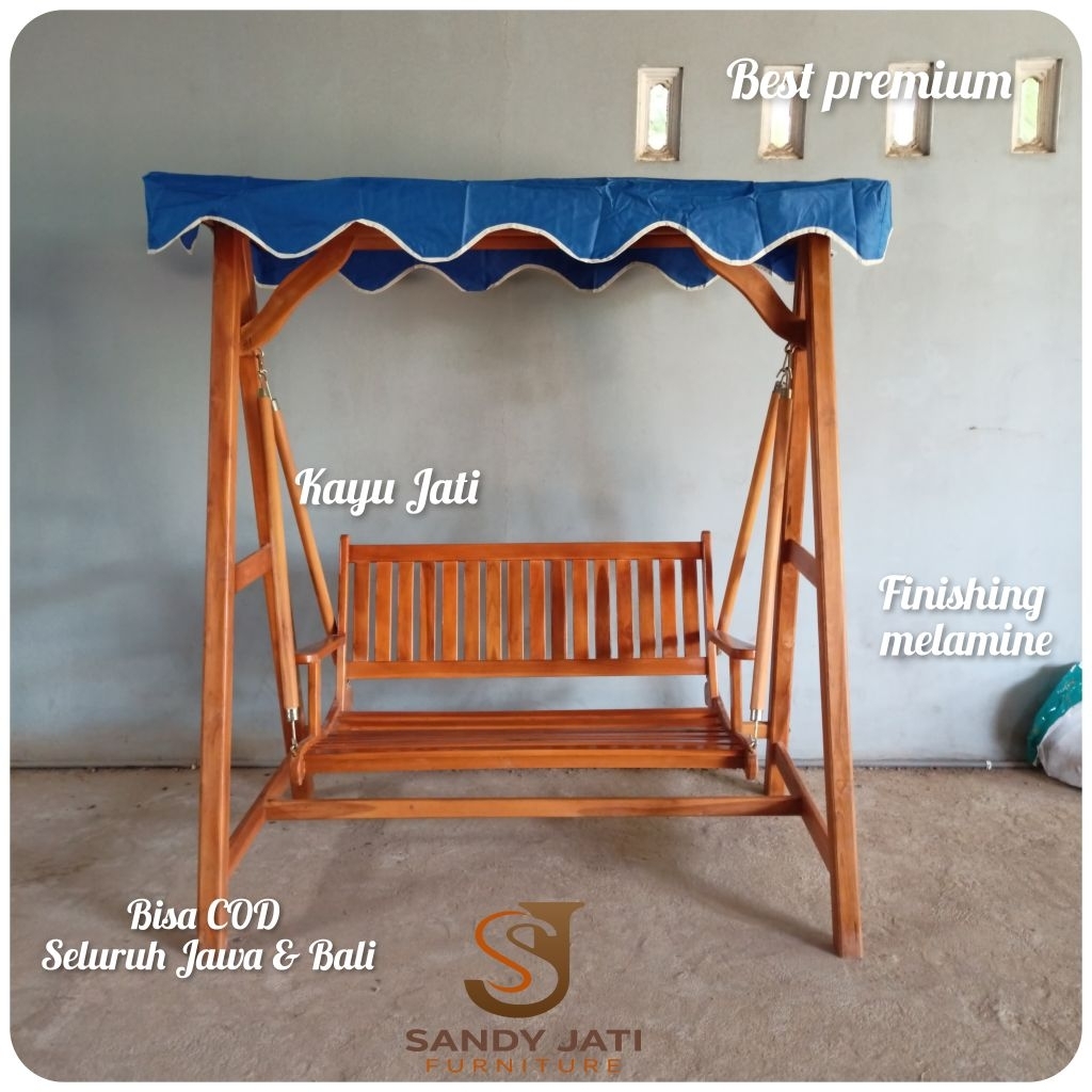 Set Ayunan Kayu Jati, Ayunan Gantung Outdoor, Ayunan Teras Rumah