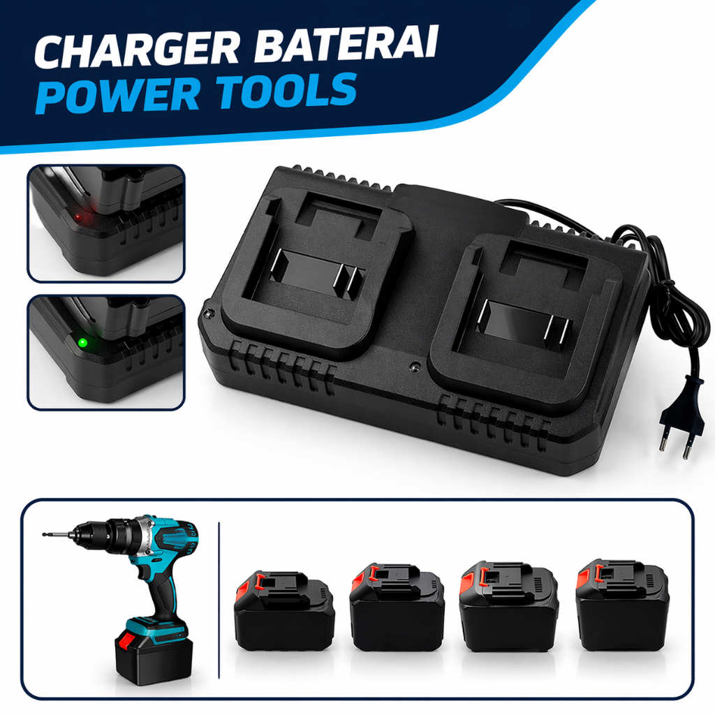 Adaptor Charger Bor Makita 21V 2A 3A | Cas Baterai Bor Listrik 18V 21V 48V Fast Charging Universal F